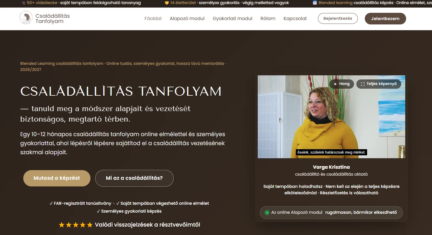 csaladallitastanfolyam.hu weboldal főoldala