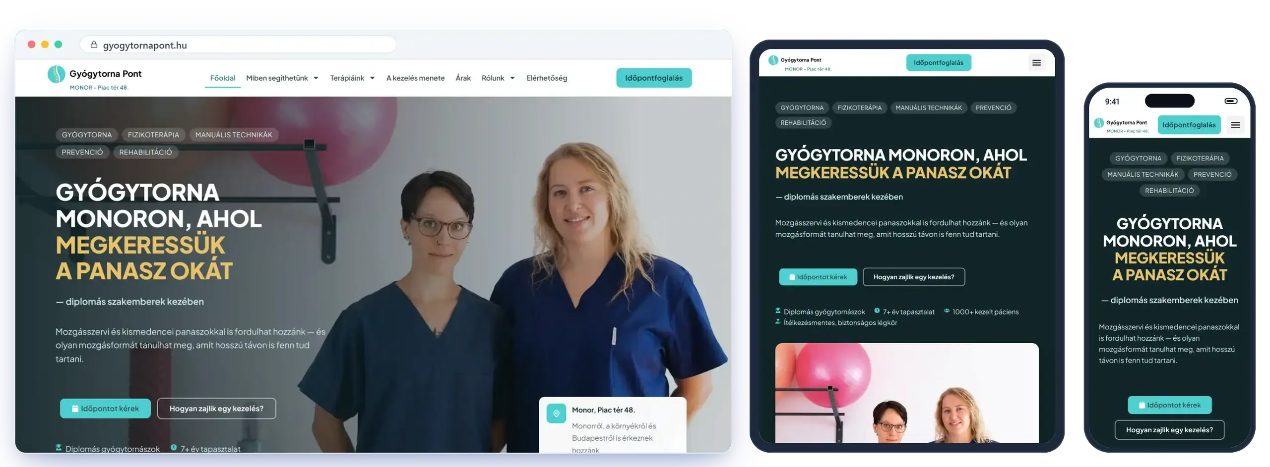 A gyogytornapont.hu weboldal, amit én készítettem, asztali gépen, tableten és telefonon