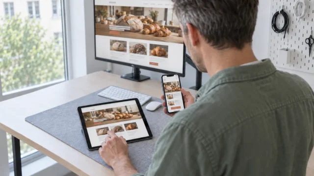 Egy weboldal ellenőrzése telefonon és tableten, a mobilos és a tabletes nézet egymás mellett